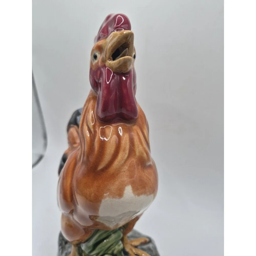 Vintage Glazed Ceramic Rooster Chicken Farmhouse French Country Majolica Style